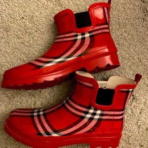 The Burberry Look:  Red Plaid Rain Boots